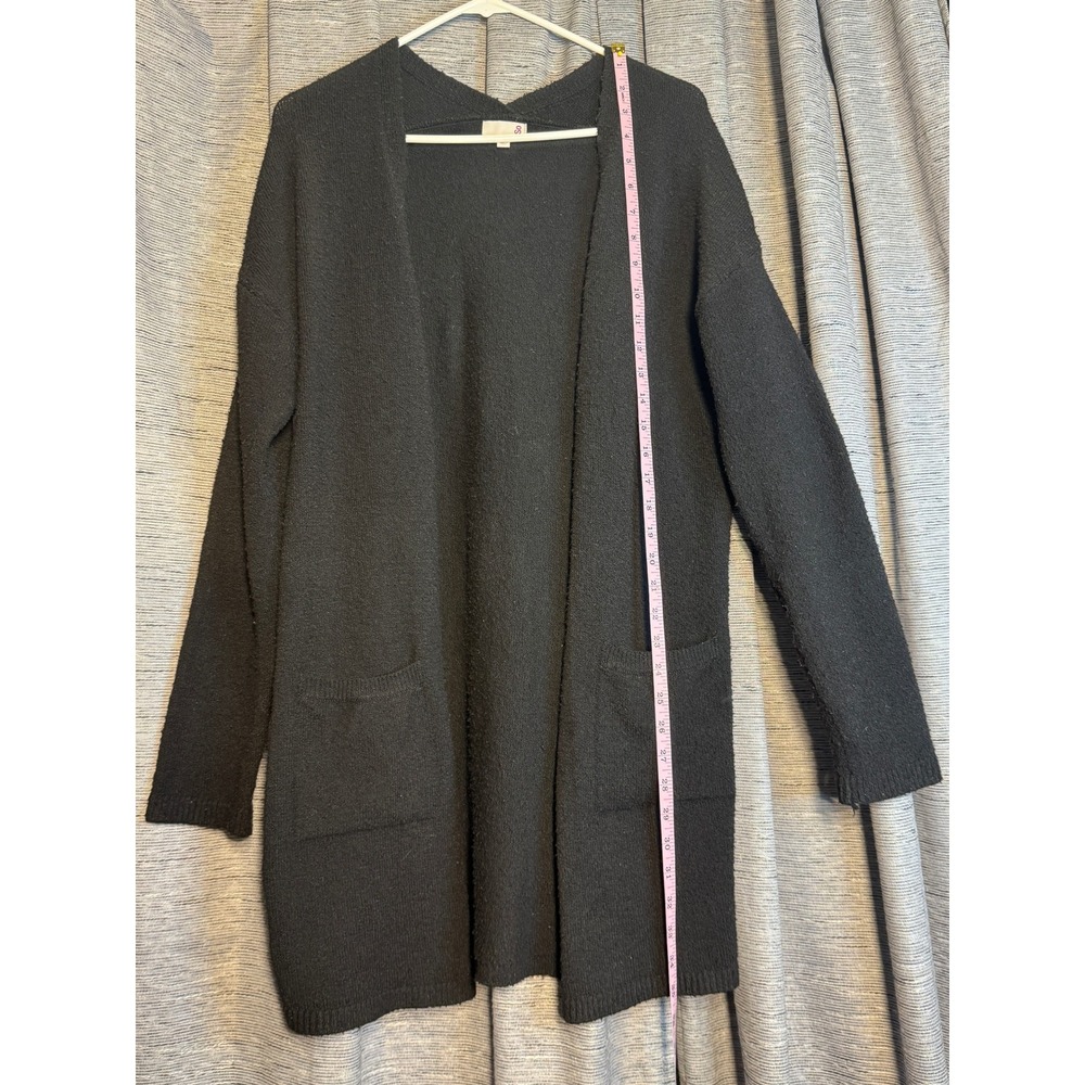 SO Black Cozy Knit Open Front Long Cardigan Sweater Pockets‎ Medium